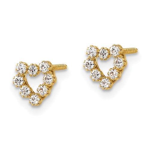 14k Childrens Polished CZ Heart Post Earrings - HK Jewels