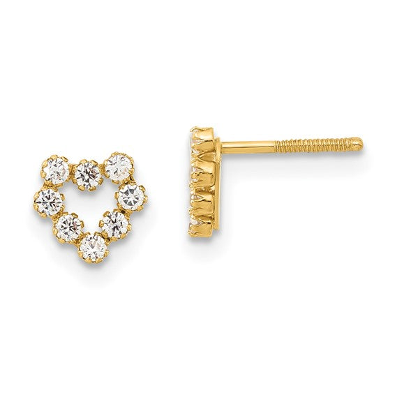 14k Childrens Polished CZ Heart Post Earrings - HK Jewels