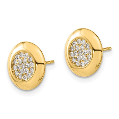 14k Polished CZ Circle Post Earrings - HK Jewels