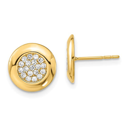 14k Polished CZ Circle Post Earrings - HK Jewels