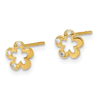 14k Childrens Polished CZ Flower Post Earrings - HK Jewels