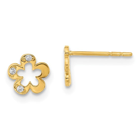 14k Childrens Polished CZ Flower Post Earrings - HK Jewels