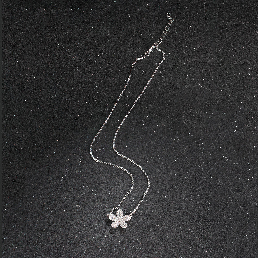 Sterling Silver CZ Baguette Flower Necklace - HK Jewels