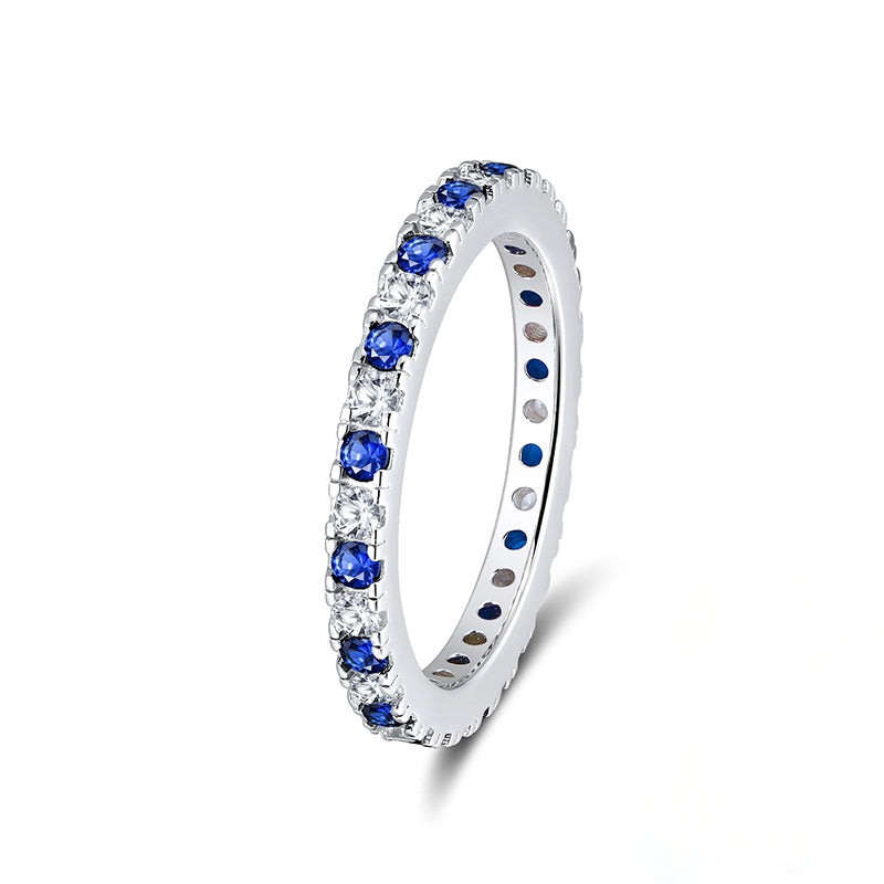 Sterling Silver Clear and Sapphire CZ Eternity Band - HK Jewels