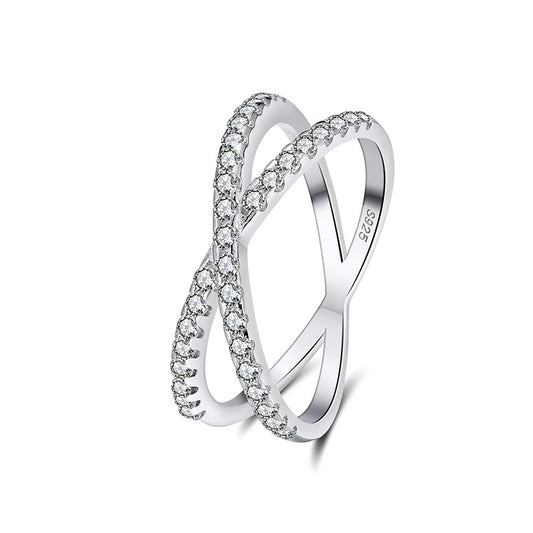 Sterling Silver Micropave X Shaped Ring - HK Jewels