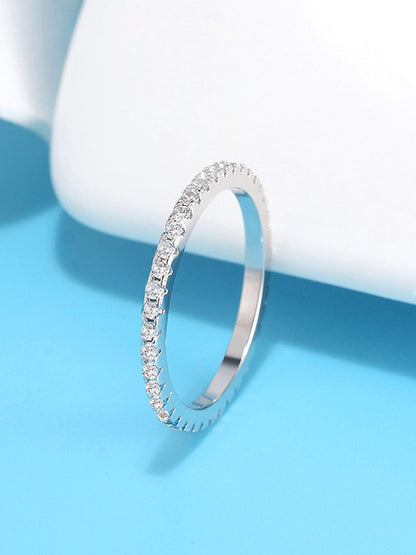 Rhodium Plated Sterling Silver Thin CZ Eternity Band Ring