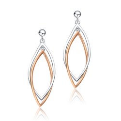 Sterling Silver Two-Tone Triangle Dangling Earrings - HK Jewels