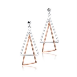 Sterling Silver Two-Tone Triangle Dangling Earrings - HK Jewels