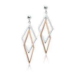 Sterling Silver Two-Tone Diamond Dangling Earrings - HK Jewels