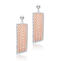 Sterling Silver Two-Tone Rectangular Earrings - HK Jewels
