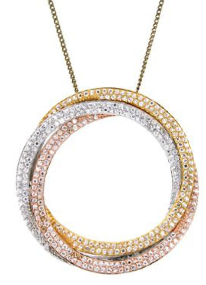 Sterling Silver Tricolor Interlocking Circles Pendant - HK Jewels