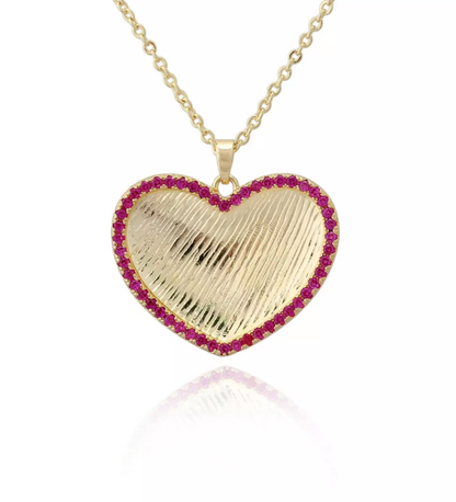 CZ Outline Brushed Heart Pendant - HK Jewels