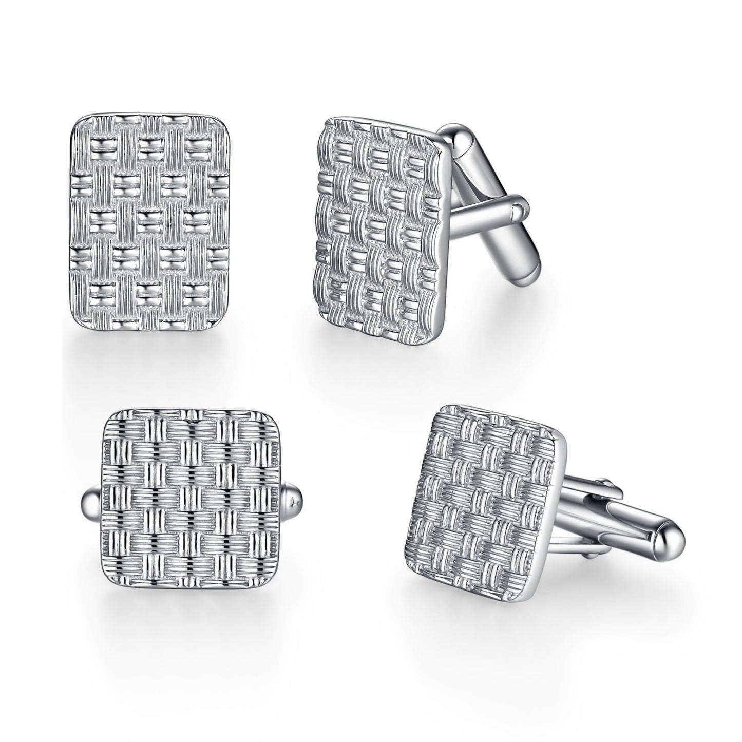 Rhodium Plated or Gold-plated Sterling Silver Weave Cufflinks