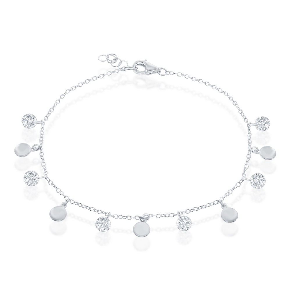 Sterling Silver Alternating Disc and CZ Bracelet - HK Jewels