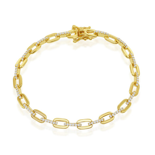 Sterling Silver Gold Plated CZ Paperclip Bracelet - HK Jewels