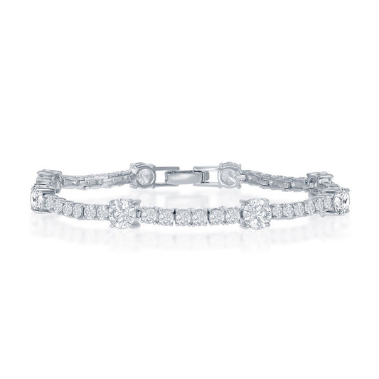 Sterling Silver Round 3mm and 6mm CZ Tennis Bracelet - HK Jewels