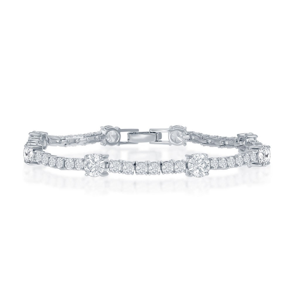 Sterling Silver Round 3mm and 6mm CZ Tennis Bracelet - HK Jewels