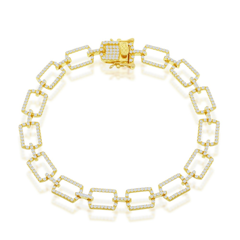 Gold Plated Sterling Silver CZ Paperclip Bracelet - HK Jewels