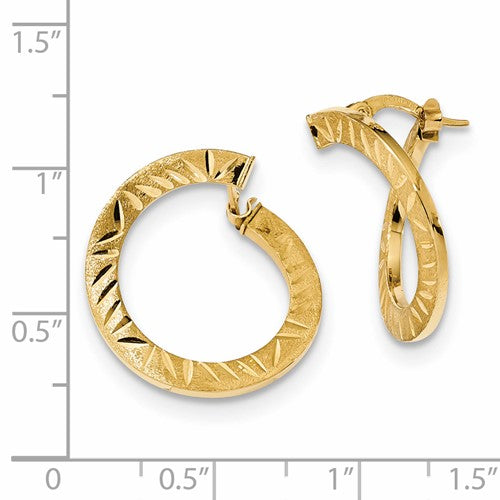 14k Satin Diamond Cut Twist Hoop Earrings - HK Jewels