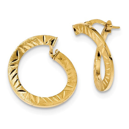 14k Satin Diamond Cut Twist Hoop Earrings - HK Jewels