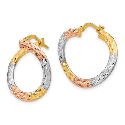 14k White and Rose Plated and Polished Twisted Hoop Earrings - HK Jewels