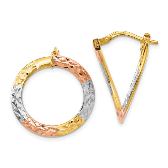 14k White and Rose Plated and Polished Twisted Hoop Earrings - HK Jewels