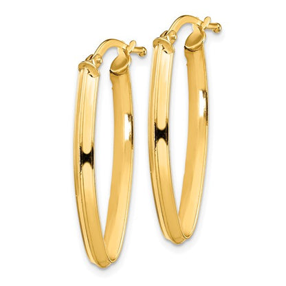 14K Small 2x2mm Pointed Oval Hoop Earrings - HK Jewels