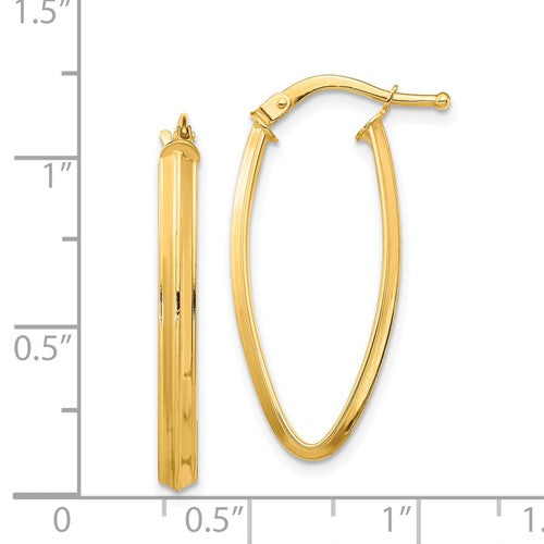 14K Small 2x2mm Pointed Oval Hoop Earrings - HK Jewels