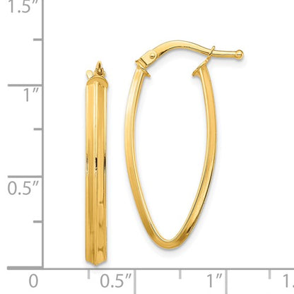 14K Small 2x2mm Pointed Oval Hoop Earrings - HK Jewels