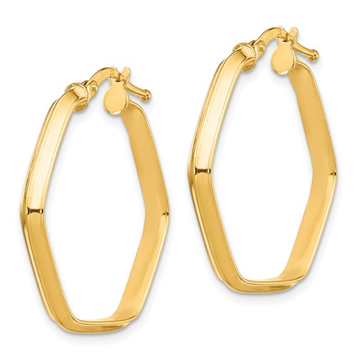 14K 3x2mm Knife Edge Hexagon Hoop Earrings - HK Jewels