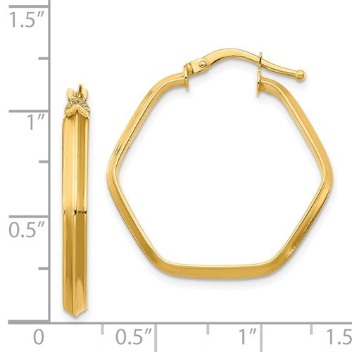 14K 3x2mm Knife Edge Hexagon Hoop Earrings - HK Jewels