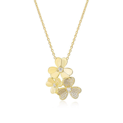 Gold Plated Sterling Silver Triple Flower Necklace