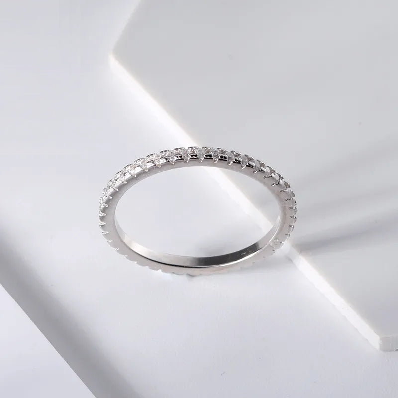 Rhodium Plated Sterling Silver Thin CZ Eternity Band Ring