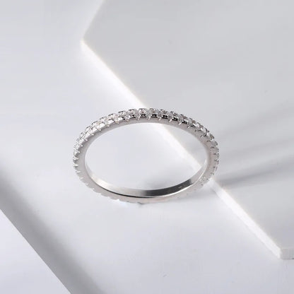 Rhodium Plated Sterling Silver Thin CZ Eternity Band Ring