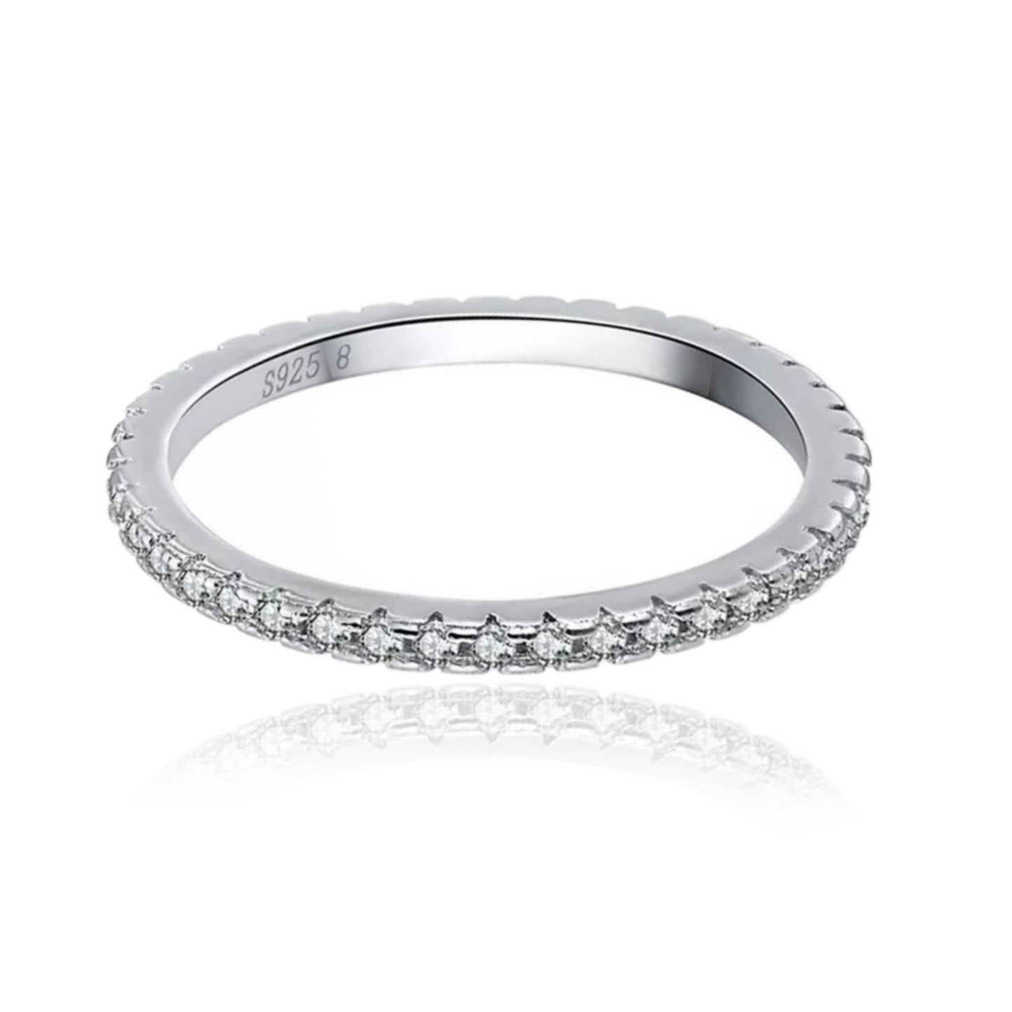 Rhodium Plated Sterling Silver Thin CZ Eternity Band Ring