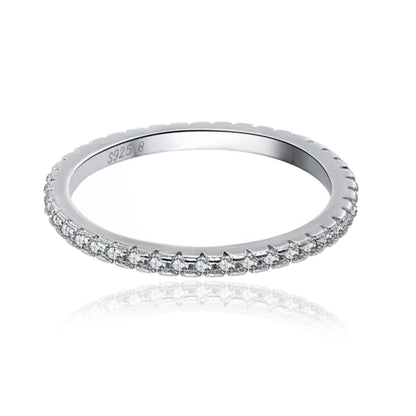 Rhodium Plated Sterling Silver Thin CZ Eternity Band Ring