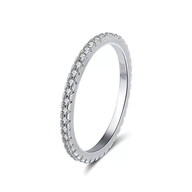Rhodium Plated Sterling Silver Thin CZ Eternity Band Ring