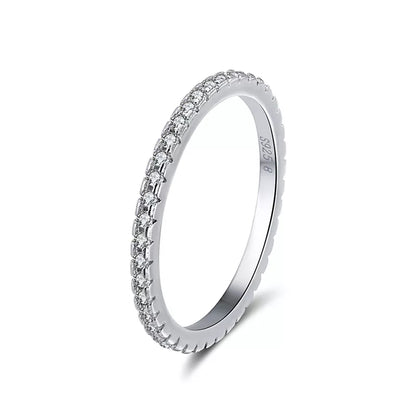 Rhodium Plated Sterling Silver Thin CZ Eternity Band Ring