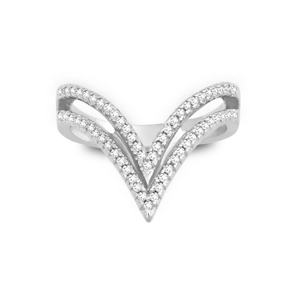 Sterling Silver And CZ Double Open V Ring - HK Jewels