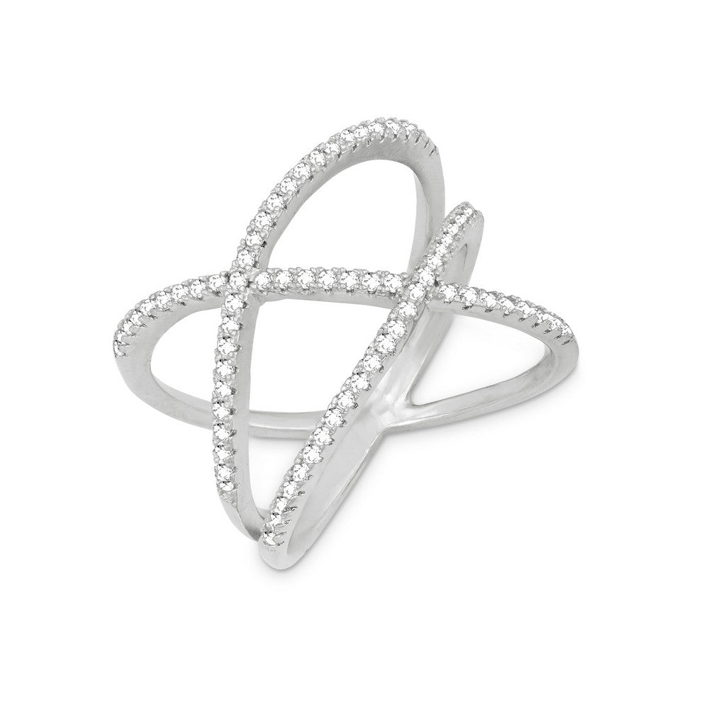 Sterling Silver Double 'X' CZ Ring - HK Jewels