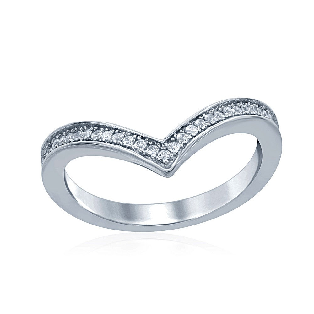 Sterling Silver CZ V Shaped Ring - HK Jewels