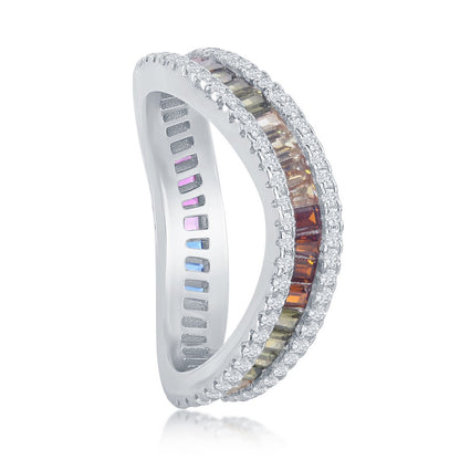 Sterling Silver Rainbow Wavy Ring - HK Jewels