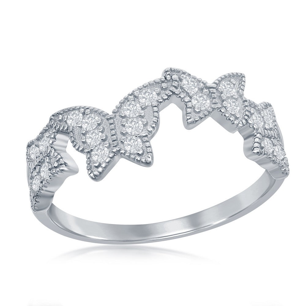 Sterling Silver Clear CZ Butterfly Ring - HK Jewels
