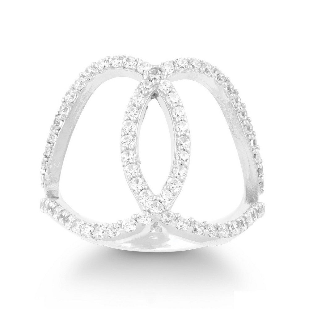 Sterling Silver CZ Double Oval Ring - HK Jewels