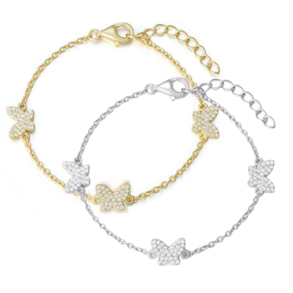 Gold Plated Sterling Silver Butterfly Station Bracelet