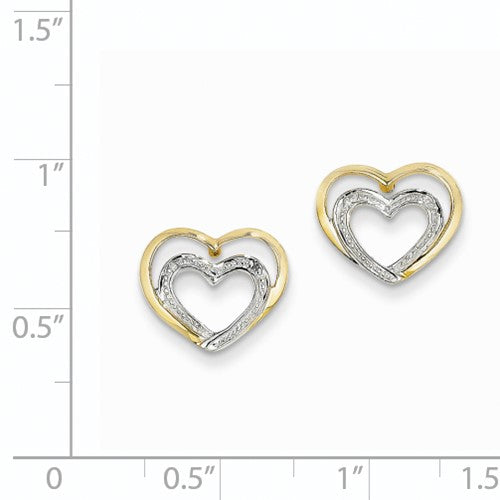 14k Diamond Double Heart Post Earrings - HK Jewels