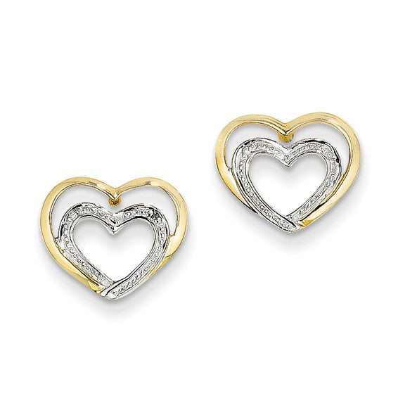14k Diamond Double Heart Post Earrings - HK Jewels