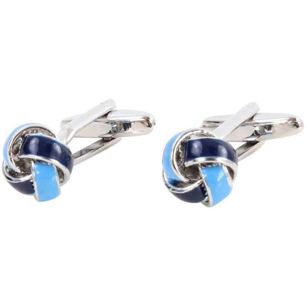 Rhodium Plated Two Tone Blue Knot Cufflinks - HK Jewels