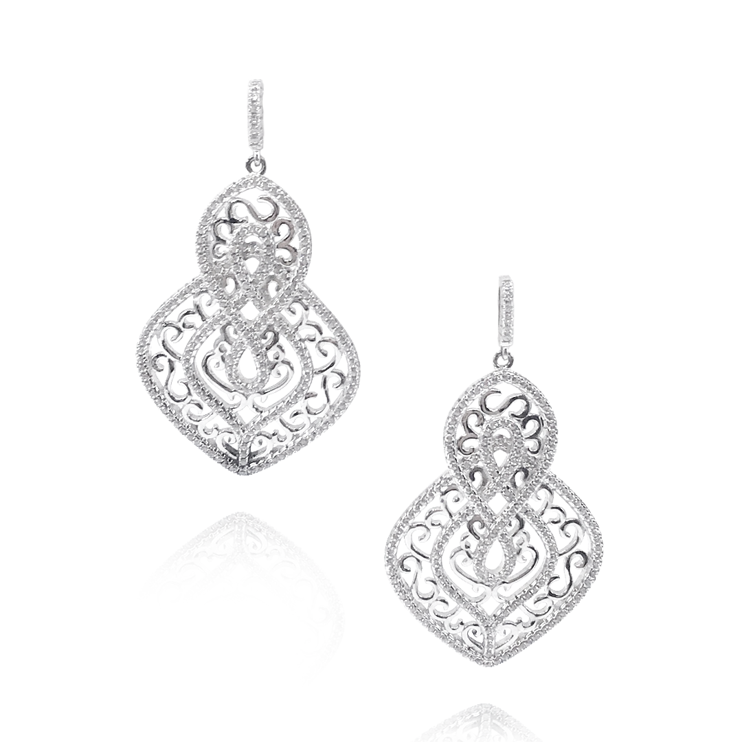 Sterling Silver Diamond Shape Micro Pave Earrings - HK Jewels