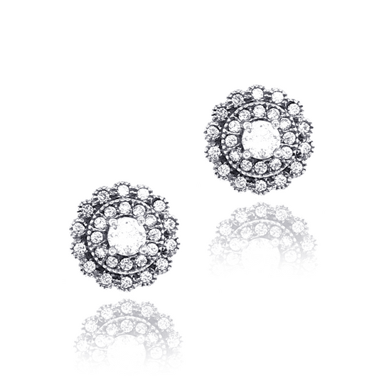 Sterling Silver Round CZ Stud Earrings - HK Jewels